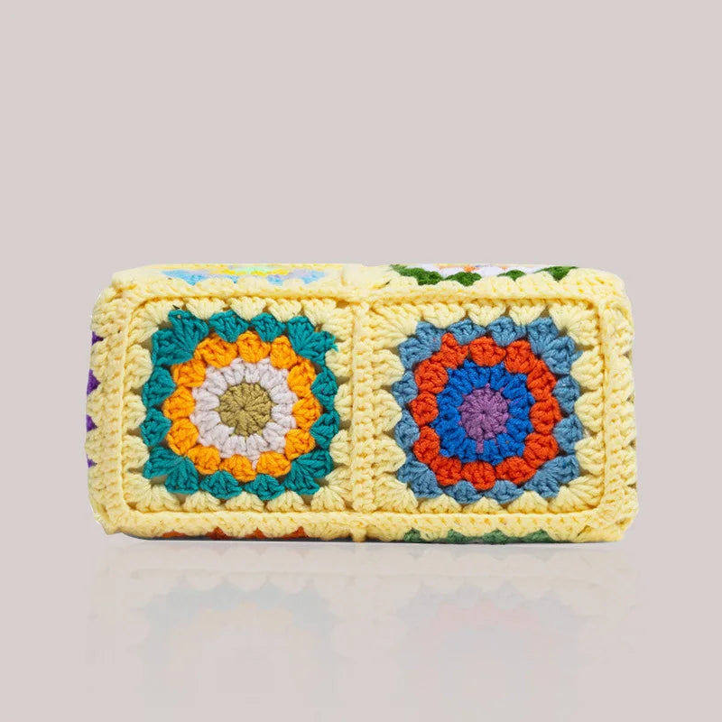 Crochet tote bag chic granny square Gran handbag handmade top handle bucket handbag woven Jacquard bag wholesale